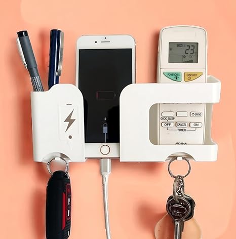 GEOCARTER Wall Mobile Holder  Mobile Charging Stand & Remote Holder for Wall Mount Use